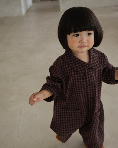Baby F26 Plaid Collared Long Sleeve Jumpsuit (3-18m) - 2 Colors