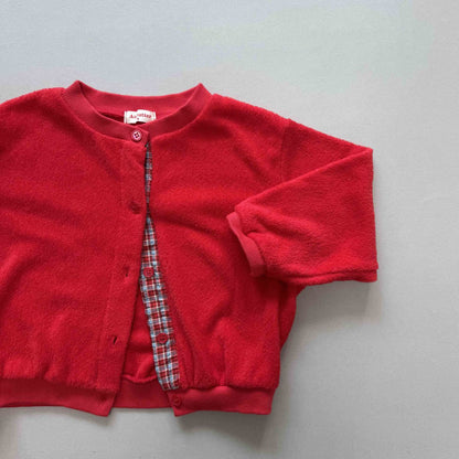 Toddler F25 Plaid Placket Terry Cloth Long Sleeve Cardigan (3-7y) - 2 Colors