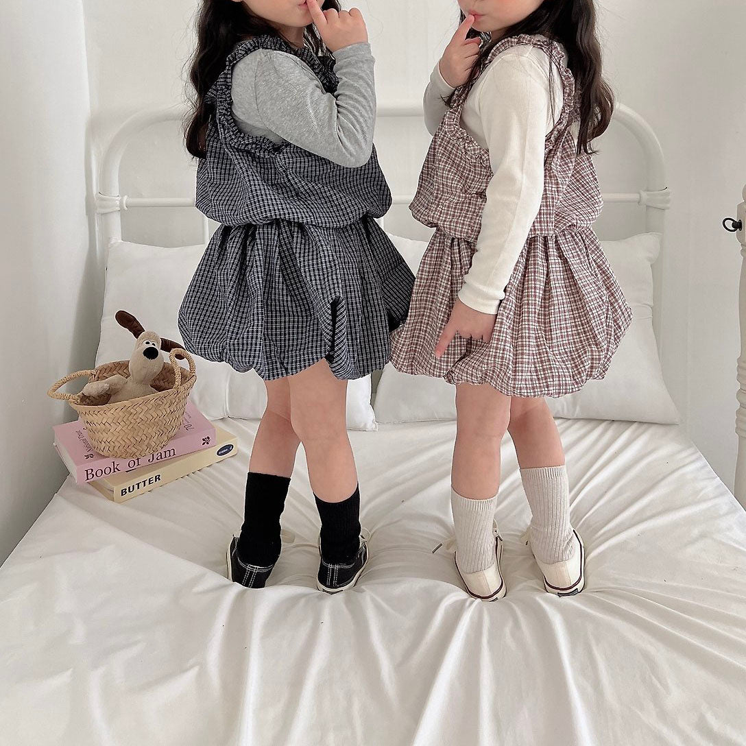 Toddler F26 Plaid Ruffled Bubble Dress(2-7y) - 2 Colors