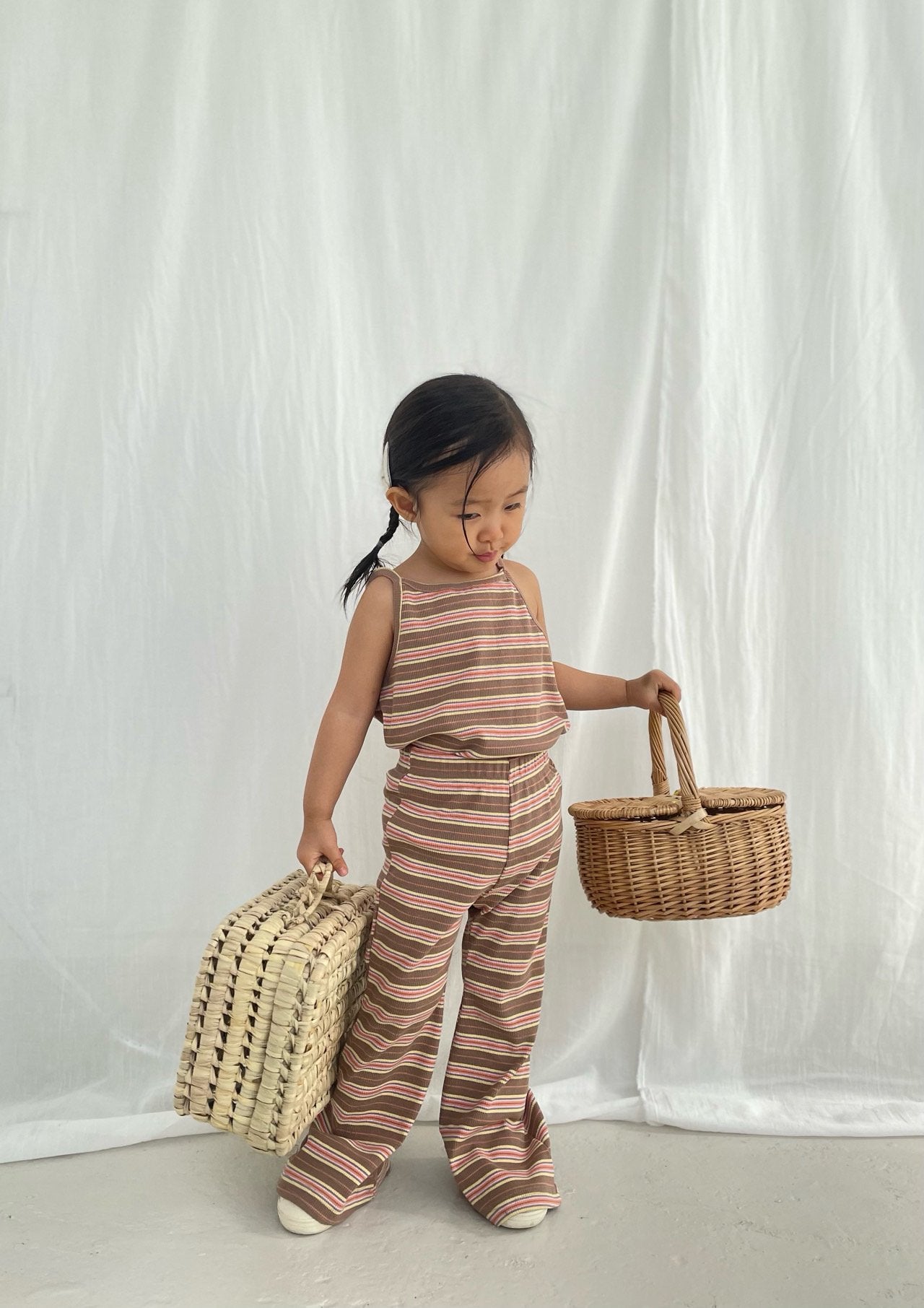 Toddler Multi Stripe Cami and Flare Pants Set (16m-6y) - Ivory+Lilac - AT NOON STORE