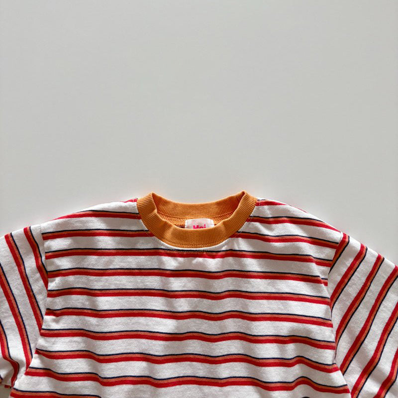 Toddler SP26 Multi Stripe Long Sleeve Loose Fit Top  (1-6y) - Red - AT NOON STORE