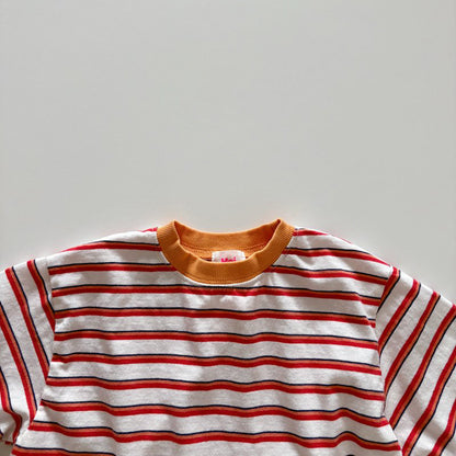 Toddler SP26 Multi Stripe Long Sleeve Loose Fit Top  (1-6y) - Red - AT NOON STORE