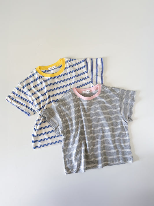 Toddler SS25 Contrast Neckline Stripe Short Sleeve Top (2-7y)- 2 Colors - AT NOON STORE