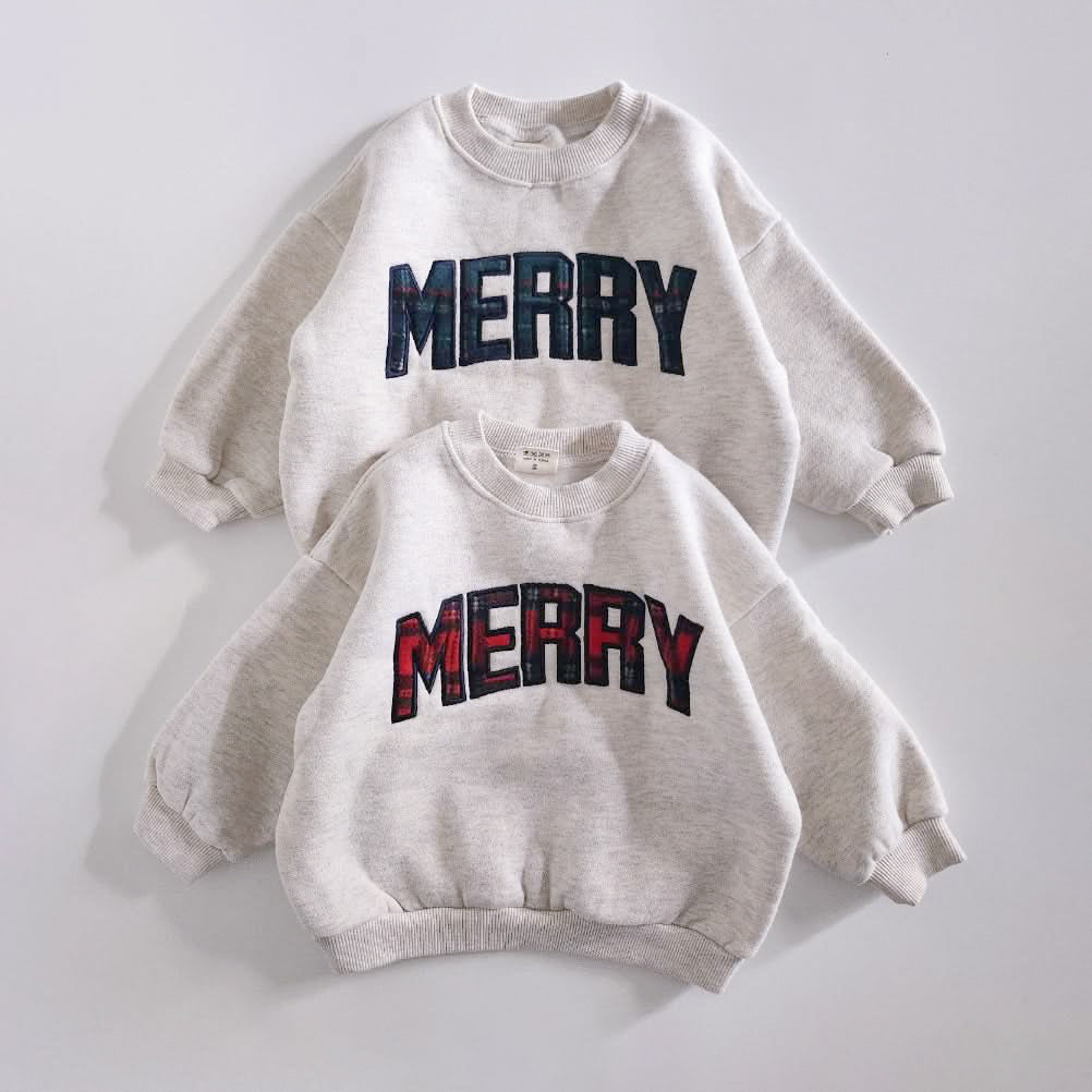 [PRE-ORDER] Adult Merry Tartan Patch Embroidery Sweatshirt - 2 Colors - AT NOON STORE