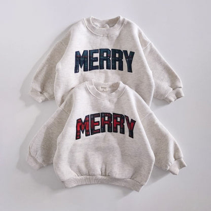 [PRE-ORDER] Adult Merry Tartan Patch Embroidery Sweatshirt - 2 Colors - AT NOON STORE