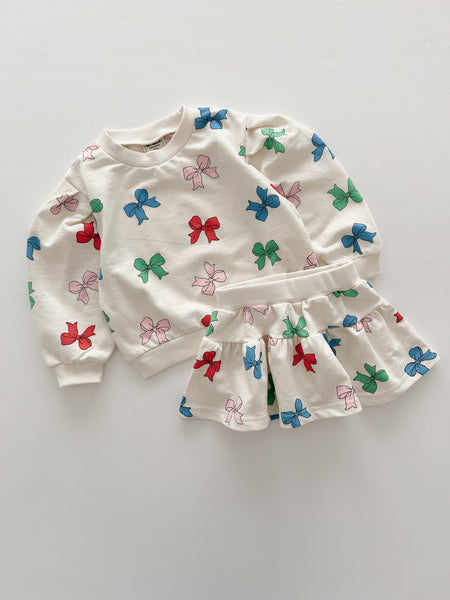 Girls Bow Print Sweatshirt & Skirt Set (1-6y) - 2 Colors
