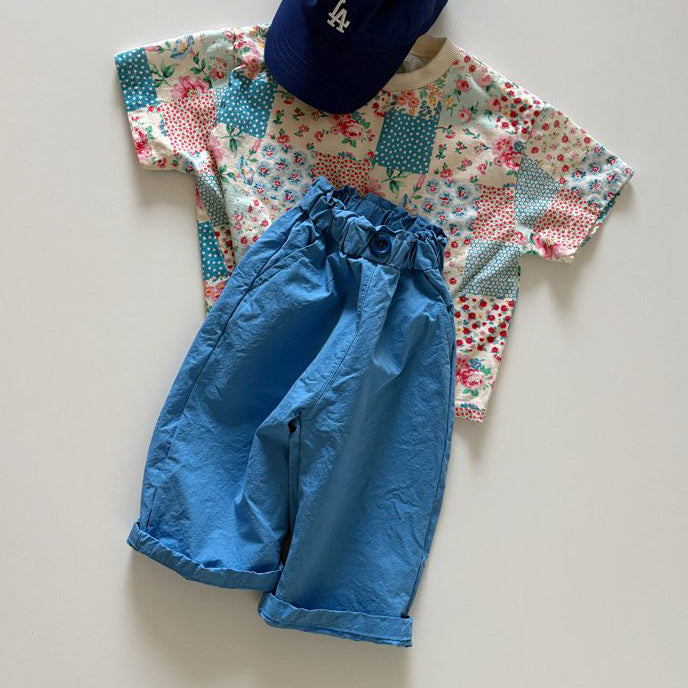 Toddler SP26 Quilted Print Short Sleeve Loose Fit Top  (1-6y) - Blue - AT NOON STORE