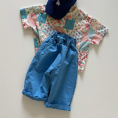 Toddler SP26 Quilted Print Short Sleeve Loose Fit Top  (1-6y) - Blue - AT NOON STORE