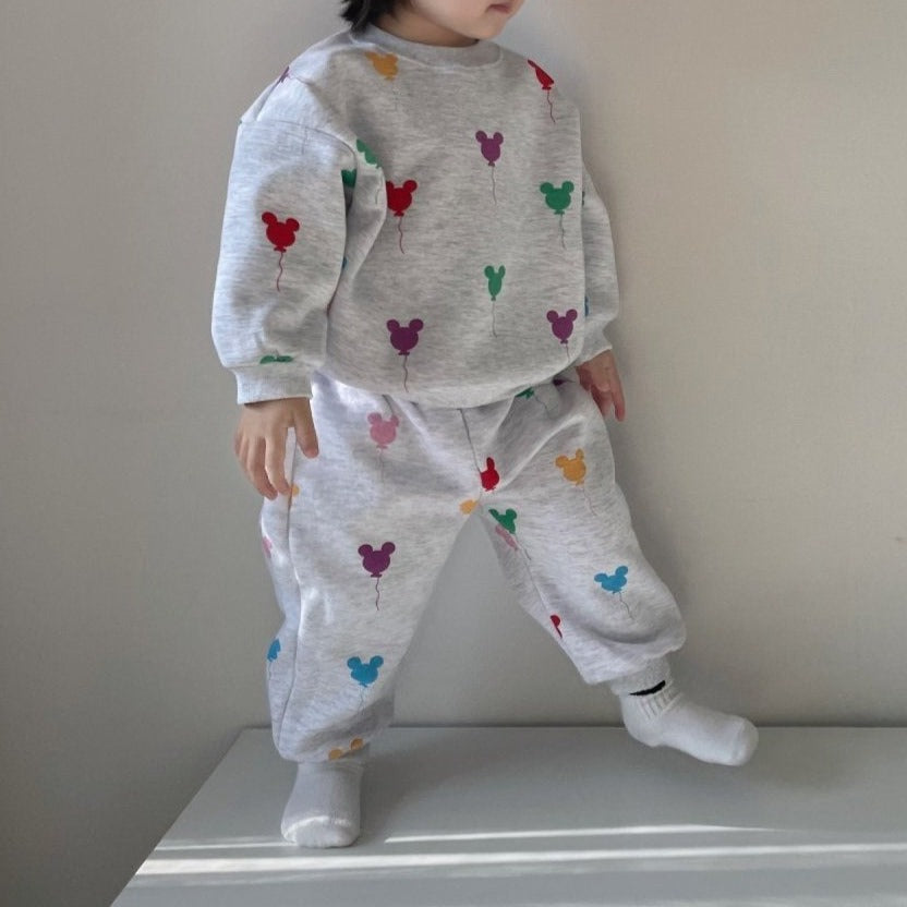 Toddler Balloon Print Brushed Cotton Sweatshirt and Jogger Pants Set (15m-7y) -2 Colors - AT NOON STORE