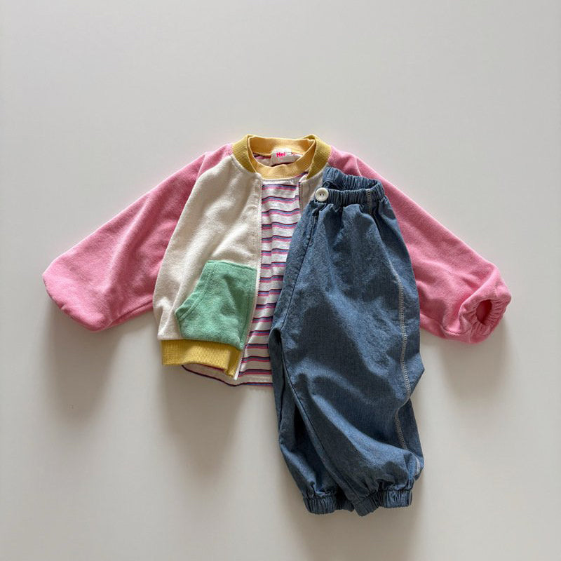 Toddler SP26 Terry Cloth Colorblock Raglan Jacket (1-6y) - Pink - AT NOON STORE