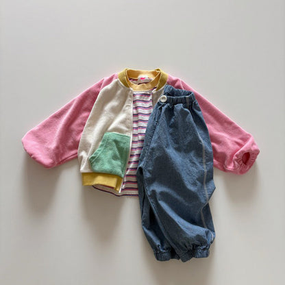 Toddler SP26 Terry Cloth Colorblock Raglan Jacket (1-6y) - Pink - AT NOON STORE