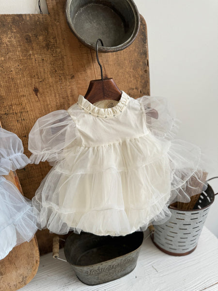 Baby Marron Short Puff Sleeve Tutu Dress Romper (3-23m) - 2 Colors