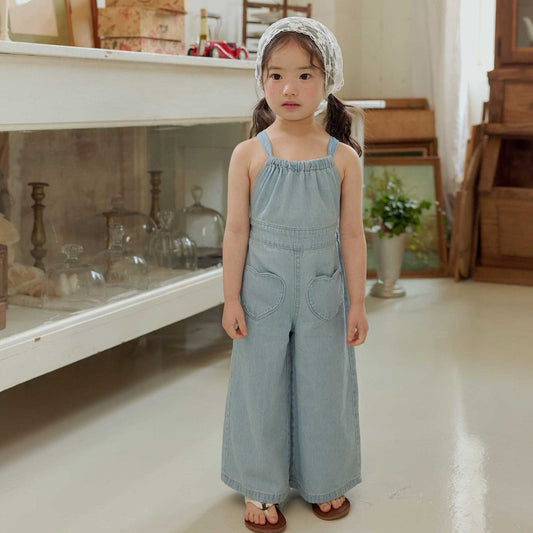 Toddler SS26 Heart Pocket Tie Back Overalls (1-6y) - Light Denim - AT NOON STORE