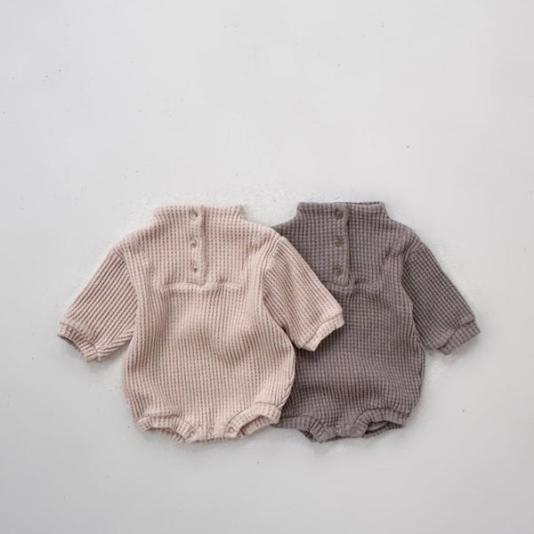 Baby Anggo Waffle Mock Neck Button Romper (3-18m) -2 Colors