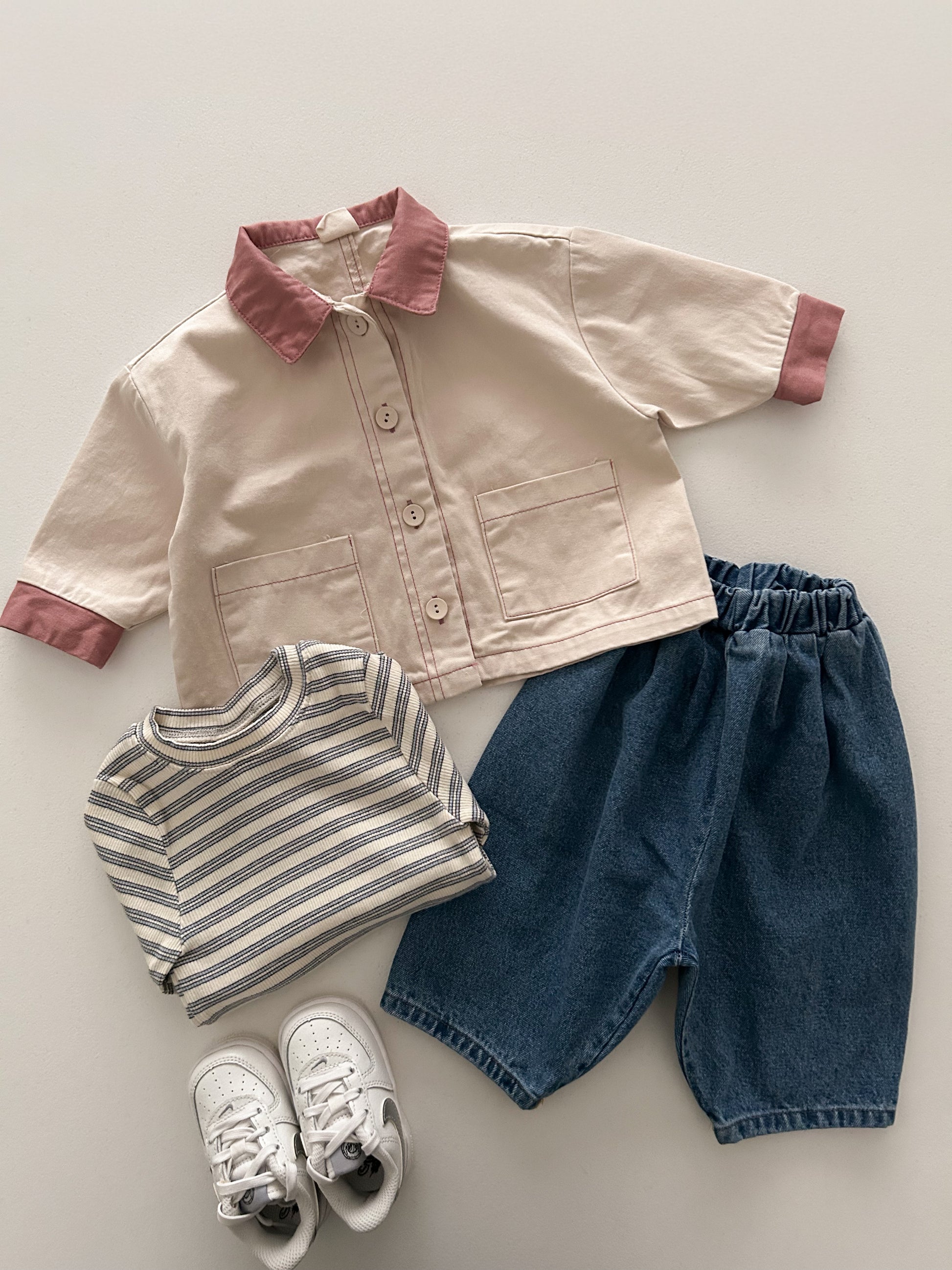 Baby Bella SP26 Front Pocket Contrast Collar Jacket (6m-4y) - Ivory - AT NOON STORE