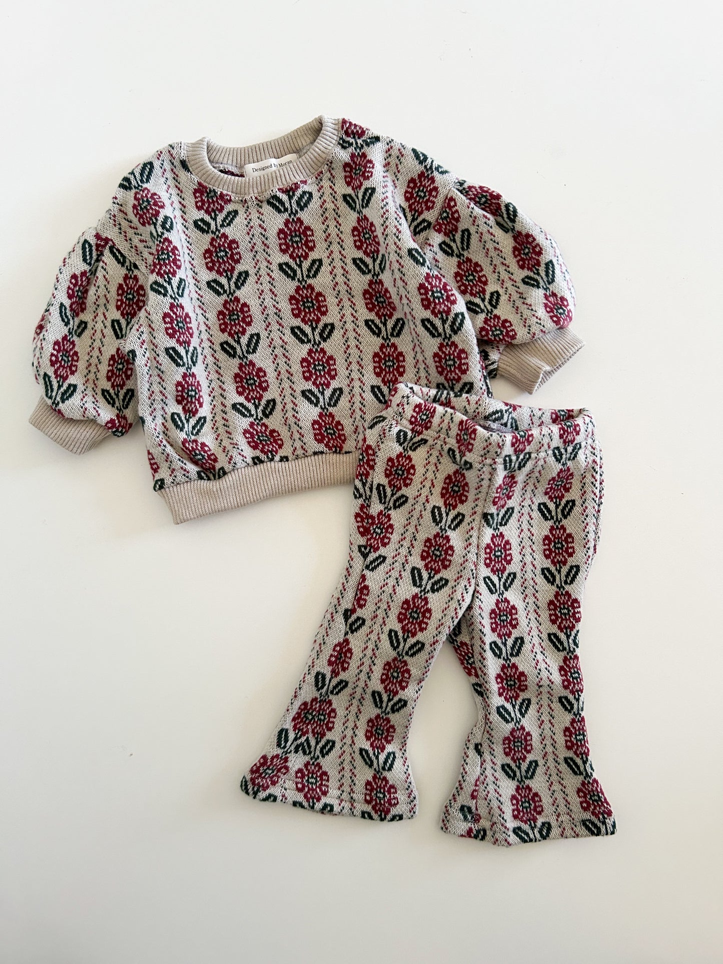 Toddler W24 Jacquard Puff Sleeve Sweater & Flare Pants Set (15m-7y) - 3 Colors