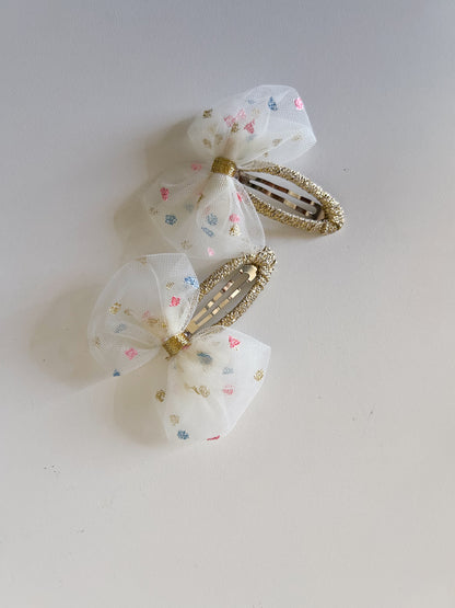 Girls Polka Dot Lace Bow Hair Clips (2pk) - 2 Colors - AT NOON STORE