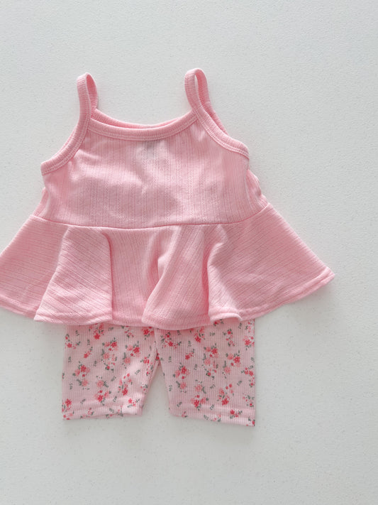 Kids Soy SS25 Peplum Cami and Floral Biker Shorts Set (1-6y) - Pink