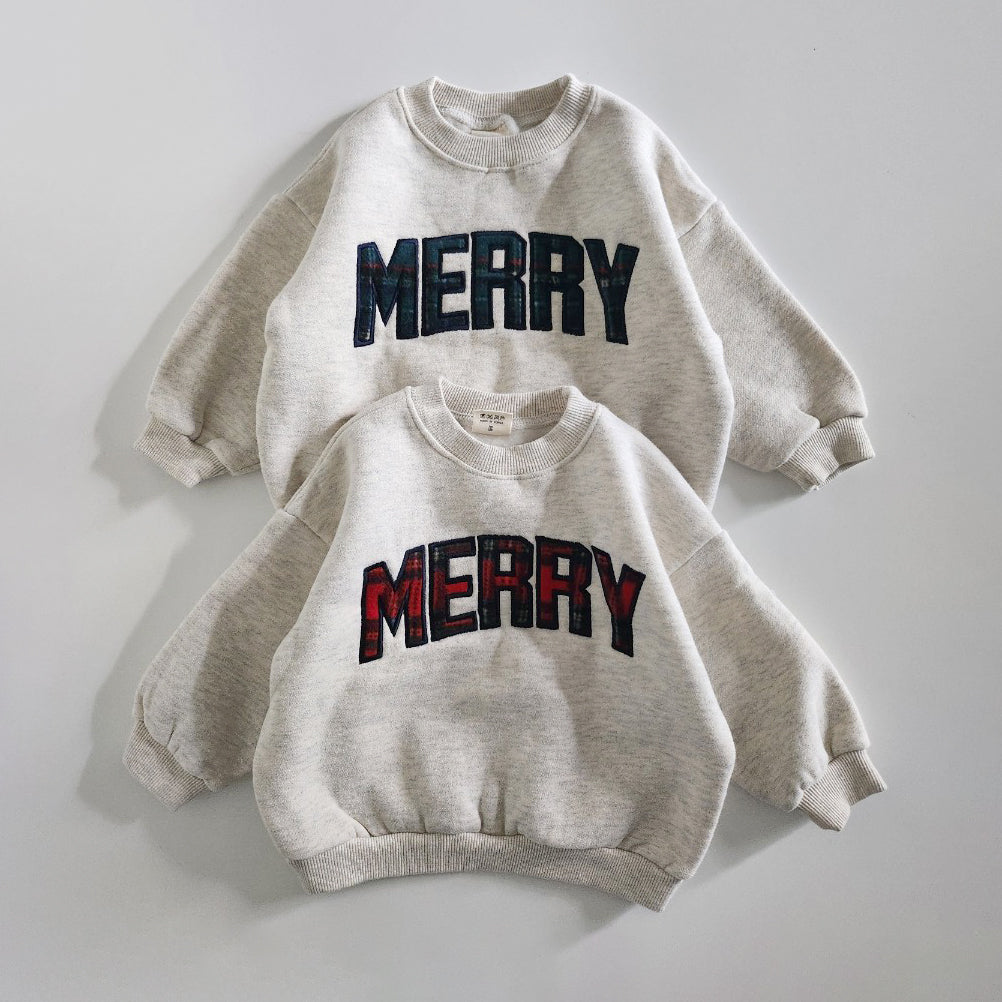 [PRE-ORDER] Adult Merry Tartan Patch Embroidery Sweatshirt - 2 Colors