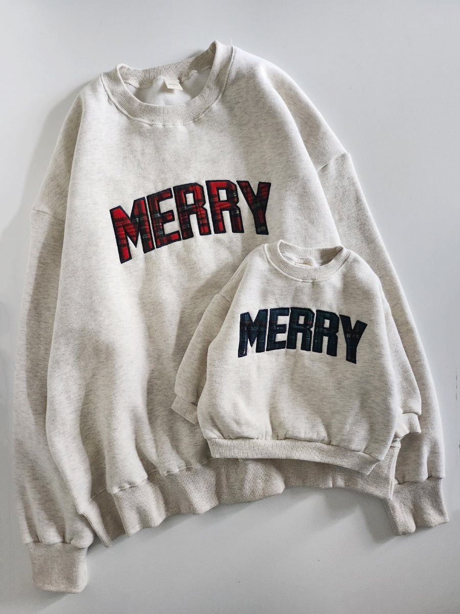 [PRE-ORDER] Adult Merry Tartan Patch Embroidery Sweatshirt - 2 Colors