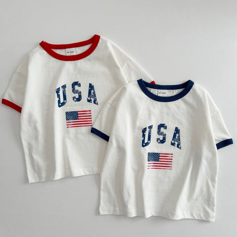 [At Noon Original Design] Adult Oversized Vintage Print USA T-Shirt - 2 Colors