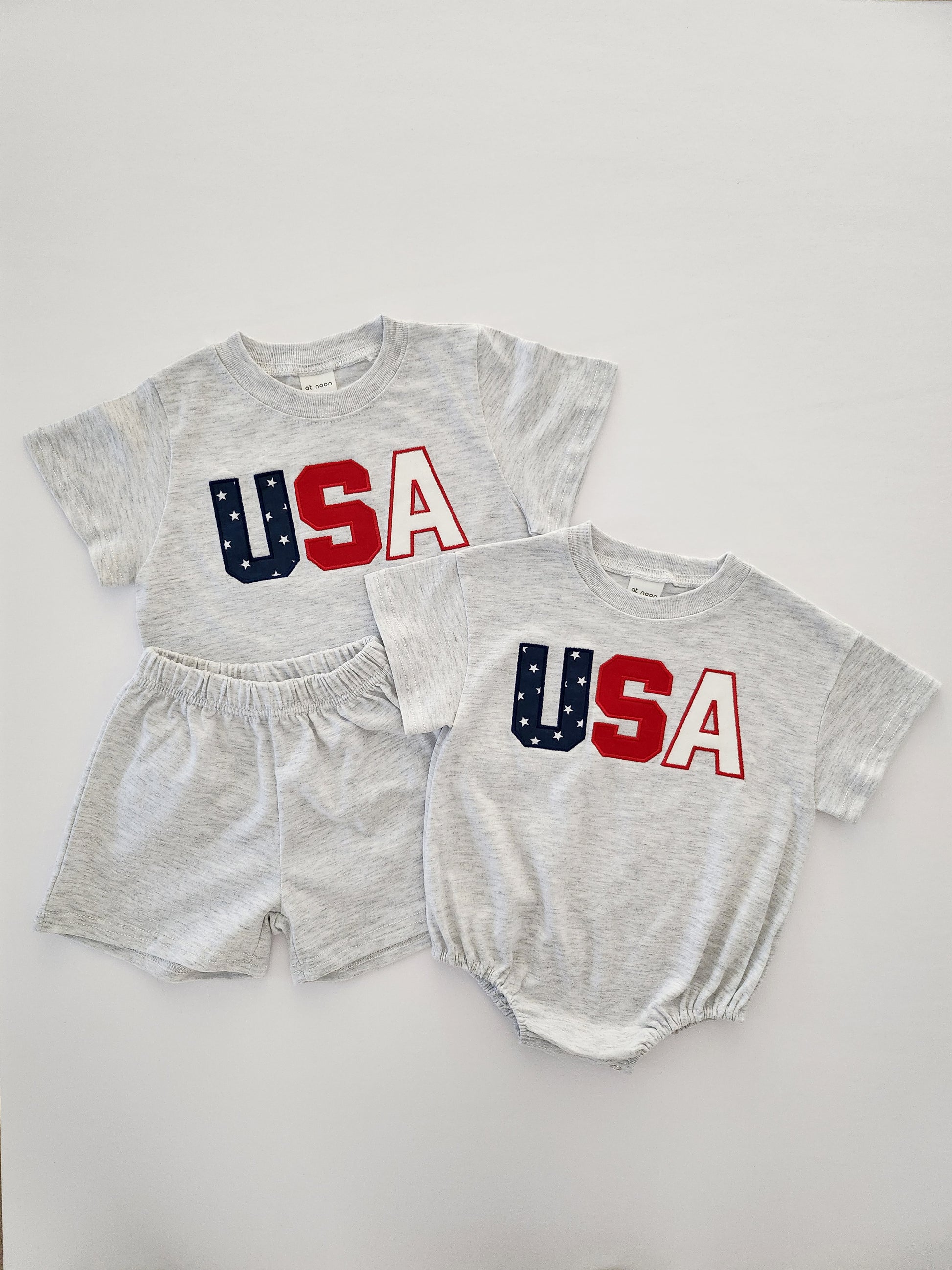 [At Noon Exclusive]Toddler Original USA Embroidery T-Shirt and Shorts Set(1-5y) - Light Heather Gray - AT NOON STORE