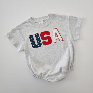 [At Noon Exclusive] Baby Original USA Embroidery T-Shirt Romper (0-18m) - Light Heather Gray - AT NOON STORE