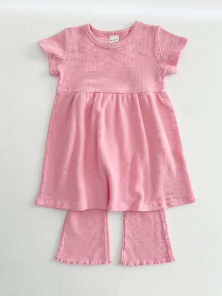 [At Noon Exclusive] Kids Cozy Waffle Lettuce-edge Flare Pants (1-7y) - Pink