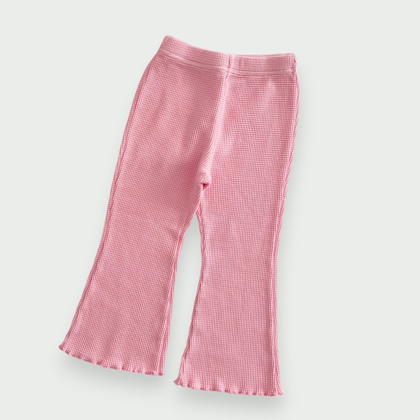 [At Noon Exclusive] Kids Cozy Waffle Lettuce-edge Flare Pants (1-7y) - Pink - AT NOON STORE