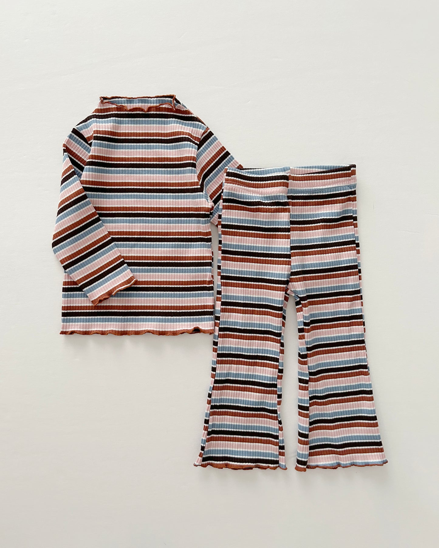 [At Noon Exclusive] Kids Cozy Ribbed Muti Stripe Lettuce-edge Top (6m-6y) - Stripe