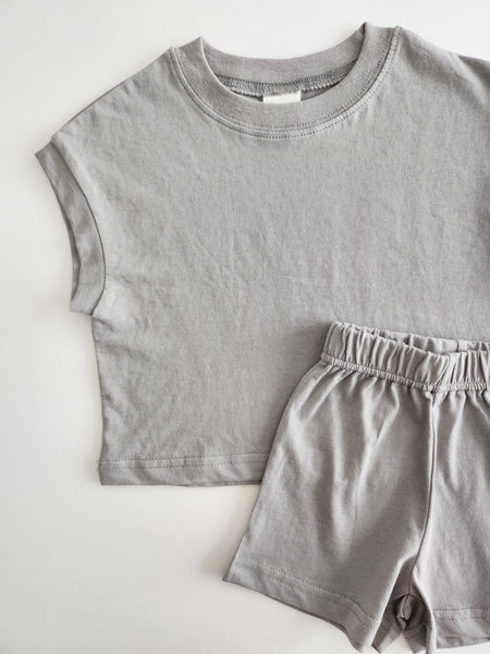 [At Noon Exclusive] Kids Muscle T-Shirt and Shorts Set(3m-5y) - Grey