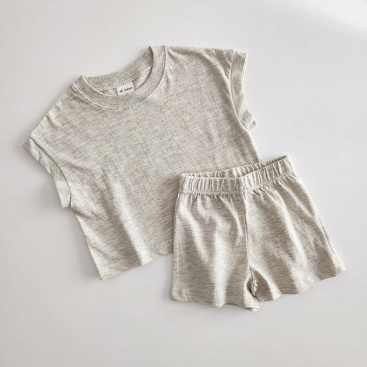 [At Noon Exclusive] Kids Muscle T-Shirt and Shorts Set(3m-5y) - Oat - AT NOON STORE