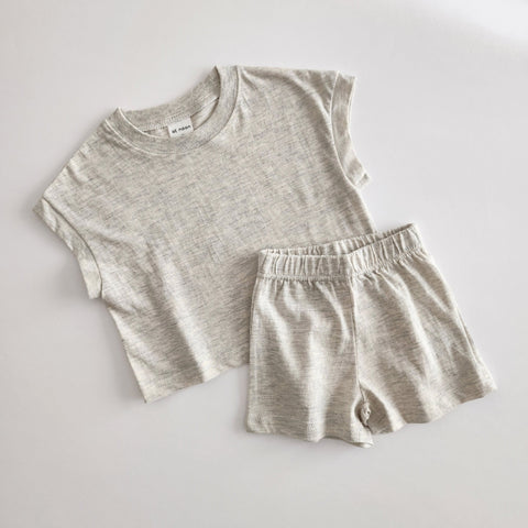 [At Noon Exclusive] Kids Muscle T-Shirt and Shorts Set(3m-5y) - Oat