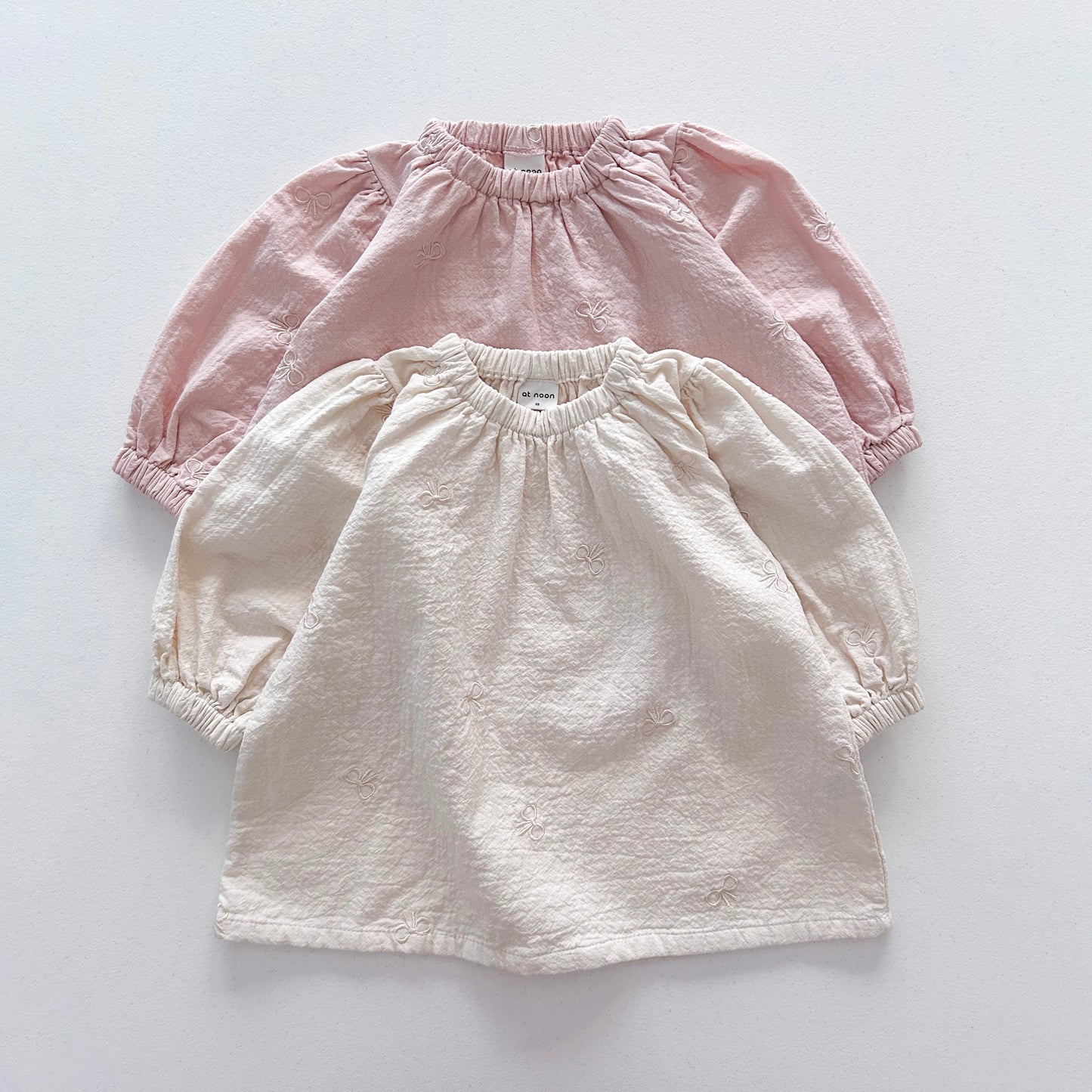 [At Noon Original Design] Toddler Bow Embroidery Gauze Cotton Dress (1-6y) - 2 Colors