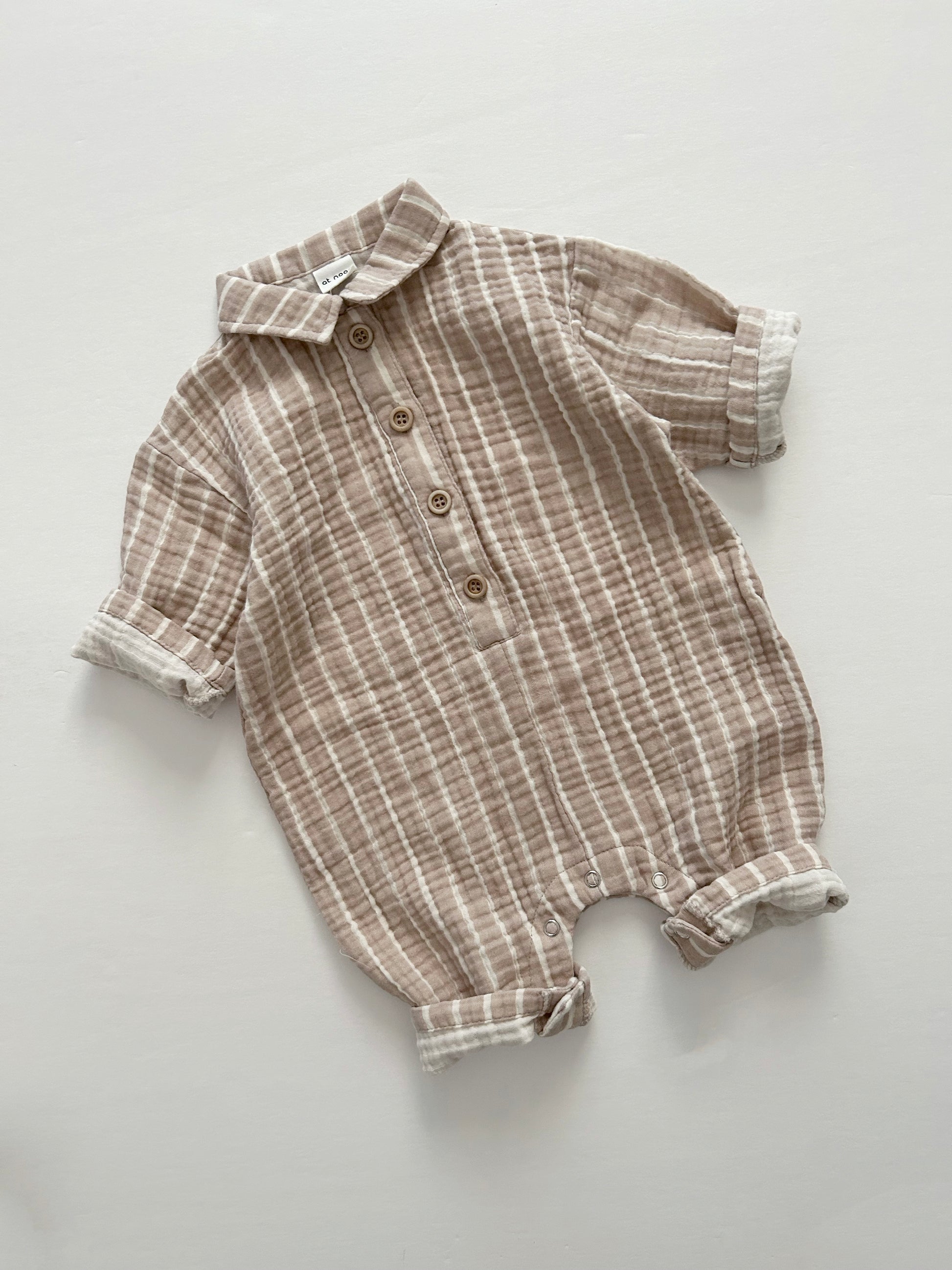 [At Noon Original Design] Baby Gauze Cotton Stripe Shirt Jumpsuit (3m-3y) - 2 Colors - AT NOON STORE