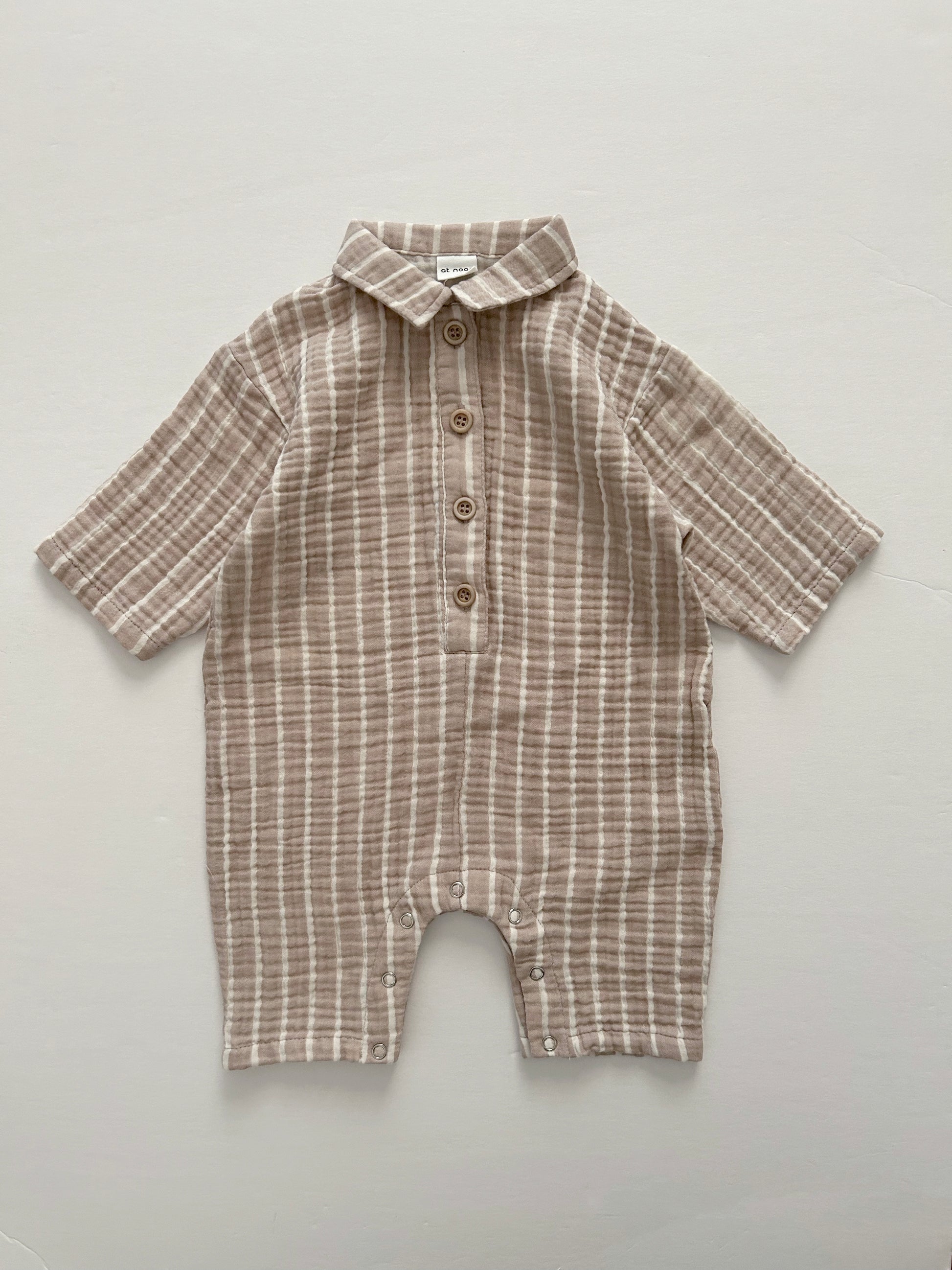 [At Noon Original Design] Baby Gauze Cotton Stripe Shirt Jumpsuit (3m-3y) - 2 Colors - AT NOON STORE