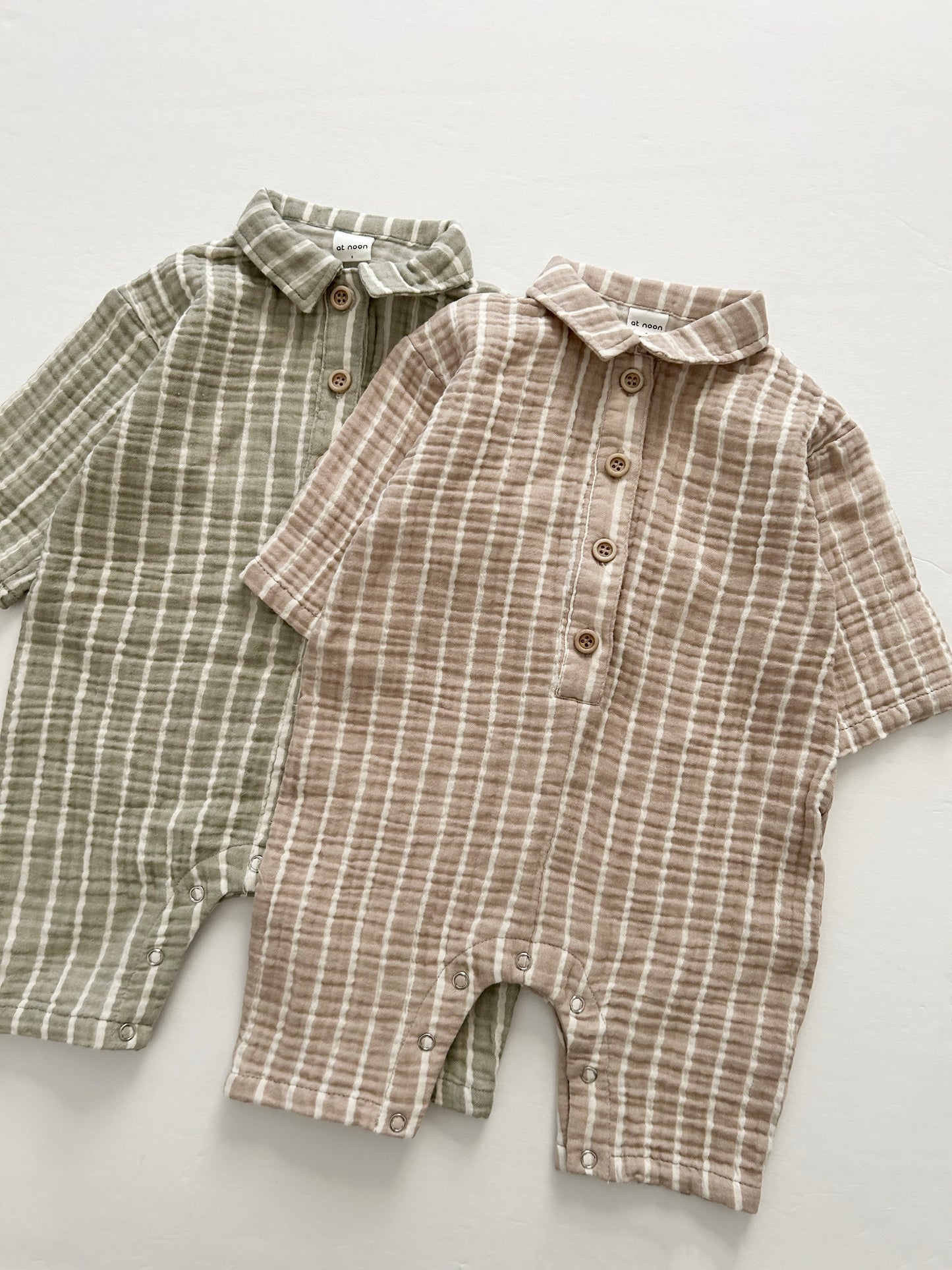 [At Noon Original Design] Baby Gauze Cotton Stripe Shirt Jumpsuit (3m-3y) - 2 Colors - AT NOON STORE