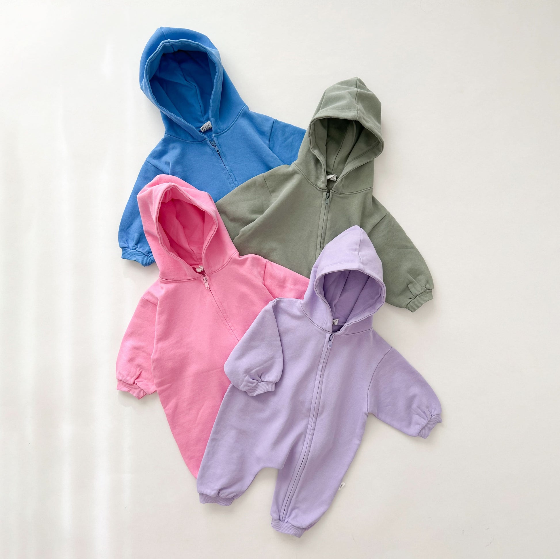 [At Noon Original Design] Baby Pigment Dyed Zip-Up Hoodie Jumpsuit (3m-3y)-Blue - AT NOON STORE