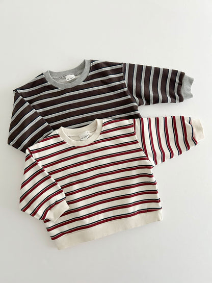 [At Noon Original Design] Kids Soft French Terry Cotton Stripe Sweatshirt (6m-7y) - 4 Colors - AT NOON STORE