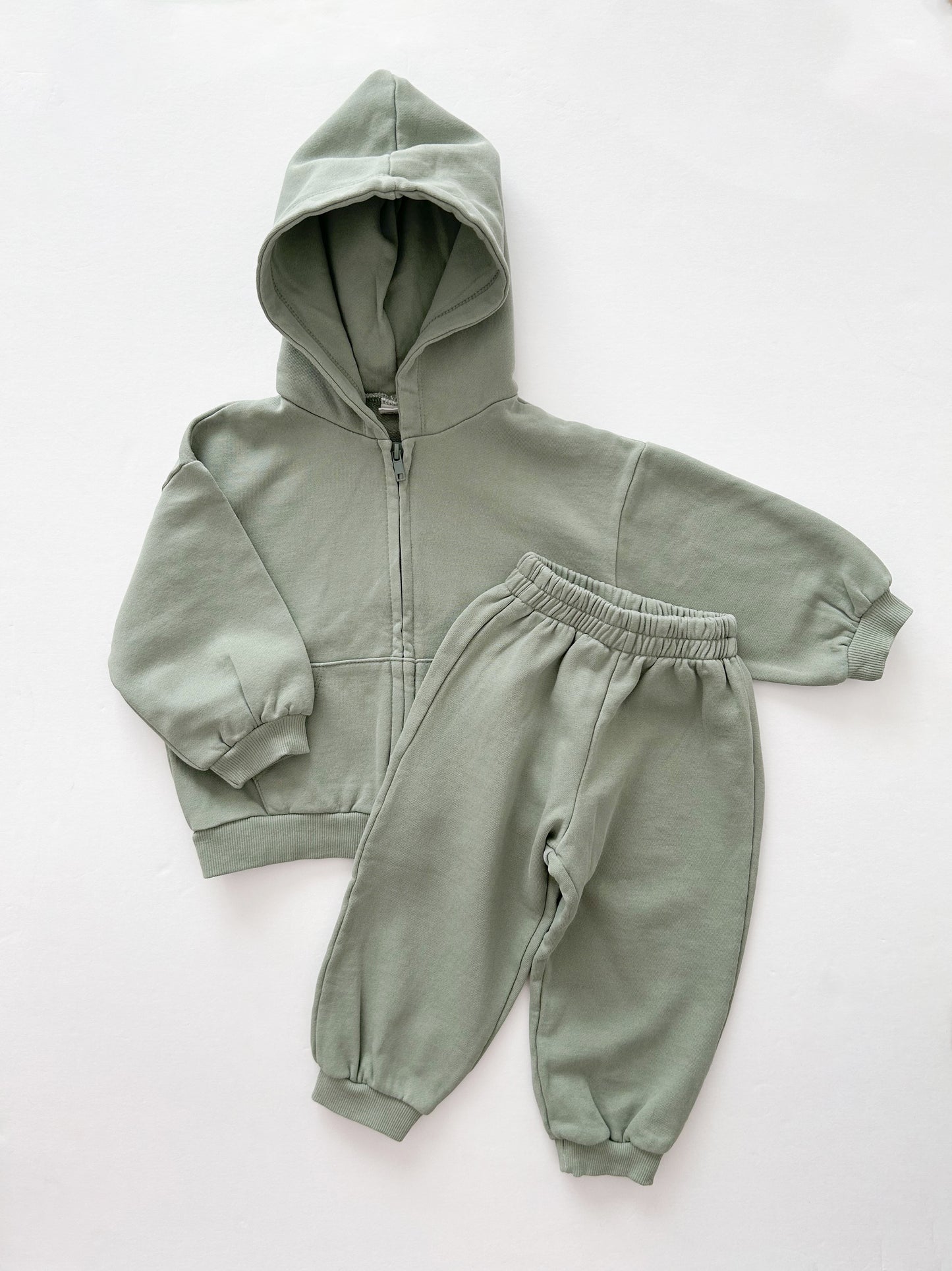 [At Noon Original Design] Kids Pigment Dyed Zip-up Hoodie and Jogger Pants Set (1-7y) - 4 Colors