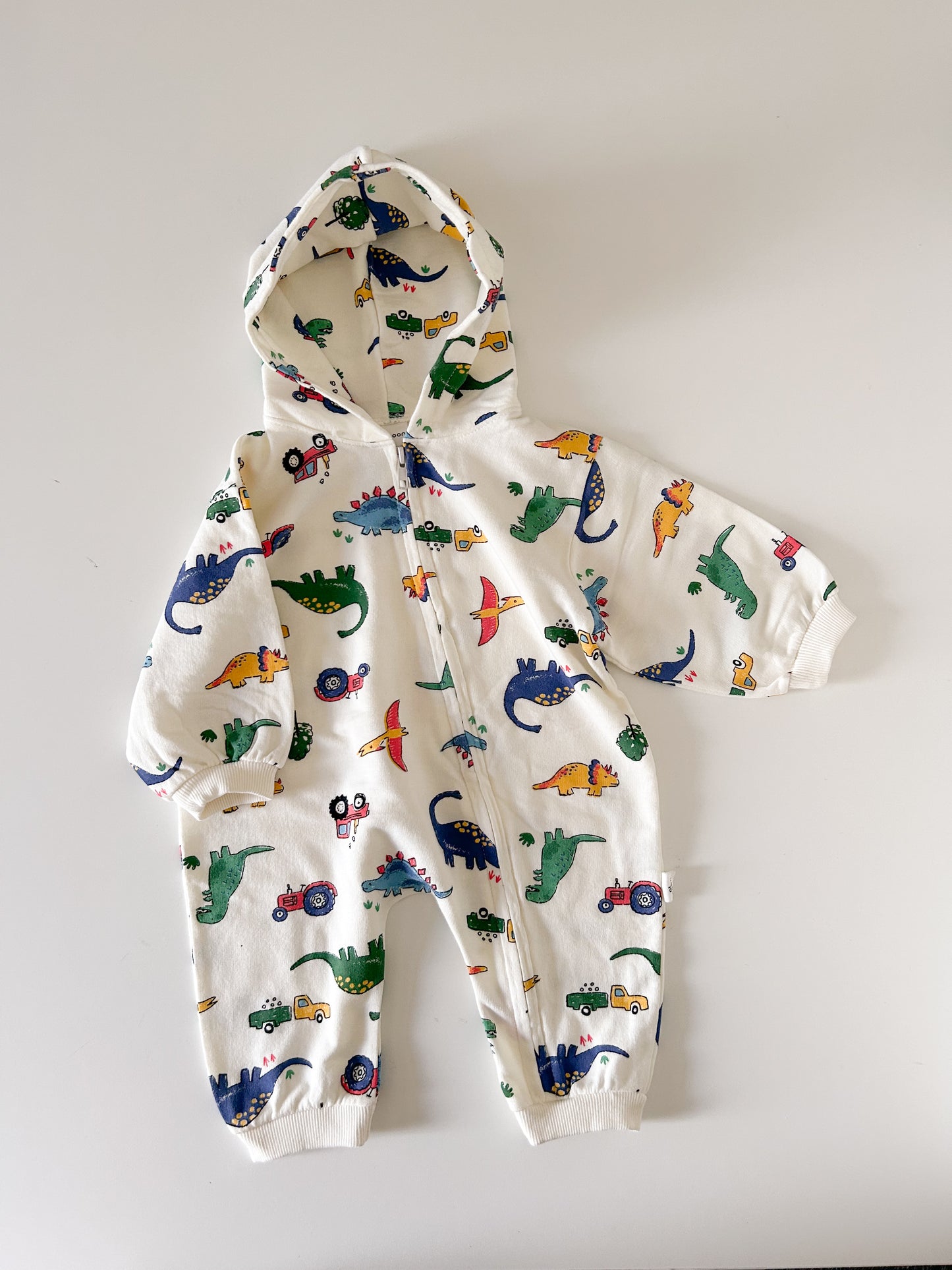 [At Noon Original] Baby Oversized Zip-Up Hoodie Jumpsuit (3m-4y)-Cream Dinosaur