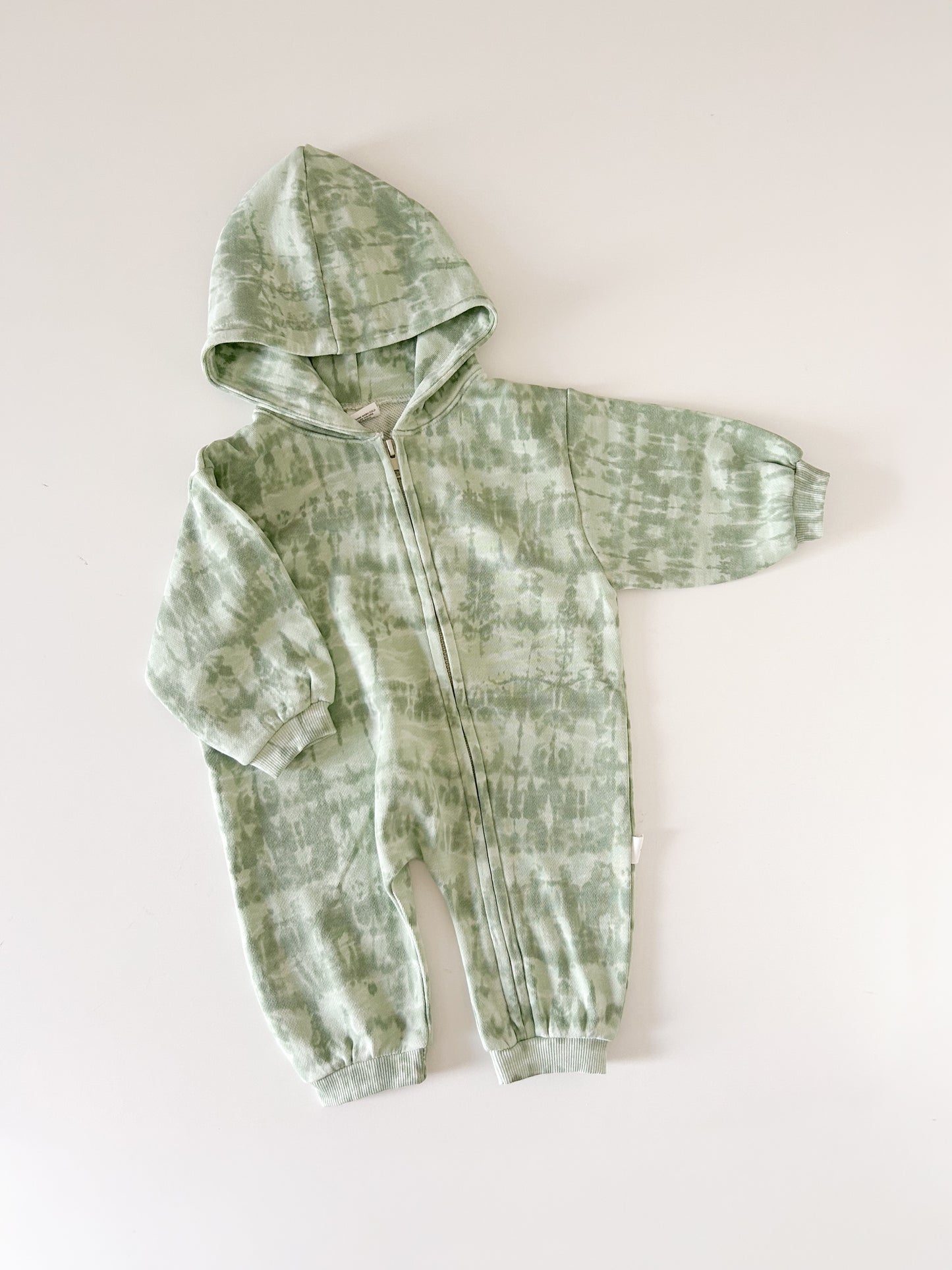 [At Noon Original] Baby Oversized Zip-Up Hoodie Jumpsuit (3m-4y)- Tie Dyed Green