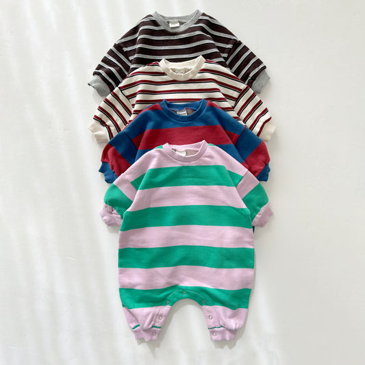 [At Noon Original Design] Baby Soft French Terry Cotton Stripe Jumpsuit (6m-3y) - 4 Colors