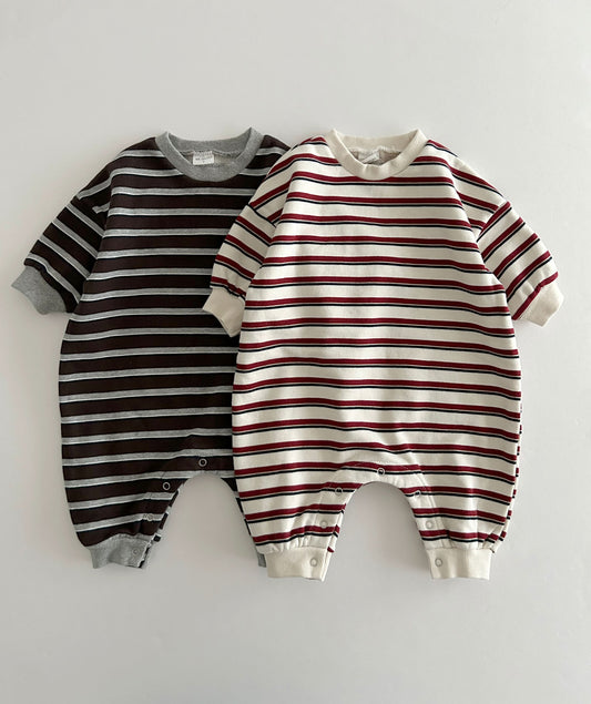 [At Noon Original Design] Baby Soft French Terry Cotton Stripe Jumpsuit (6m-3y) - 4 Colors - AT NOON STORE
