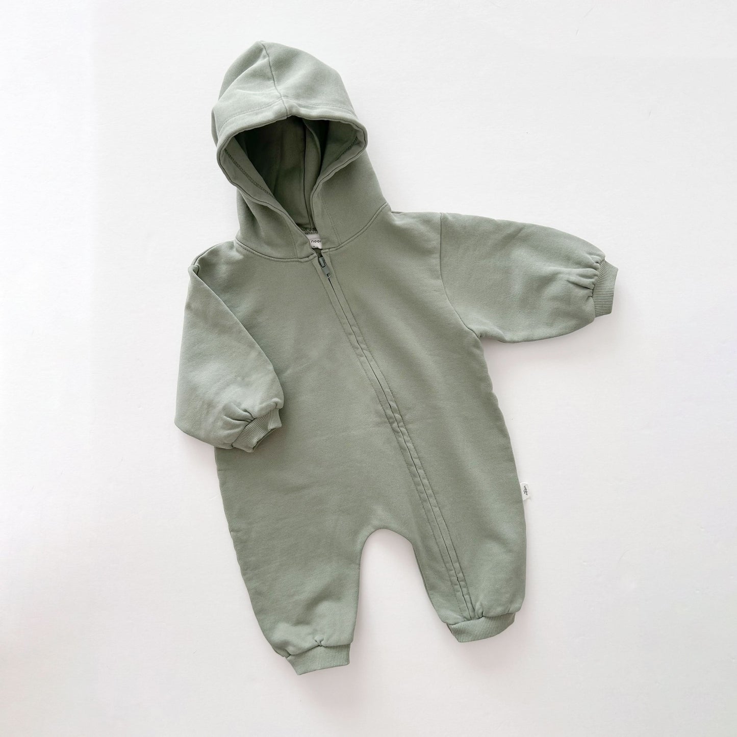 [At Noon Original Design] Baby Pigment Dyed Zip-Up Hoodie Jumpsuit (3m-3y)-Olive - AT NOON STORE