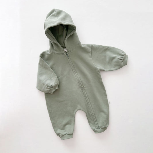 [At Noon Original Design] Baby Pigment Dyed Zip-Up Hoodie Jumpsuit (3m-3y)-Olive - AT NOON STORE