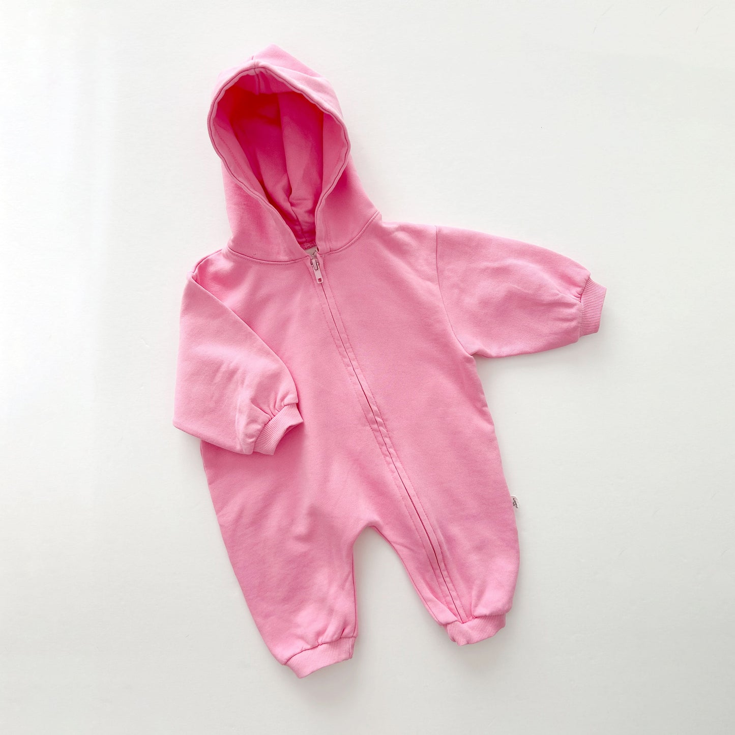 [At Noon Original Design] Baby Pigment Dyed Zip-Up Hoodie Jumpsuit (3m-3y)-Pink - AT NOON STORE