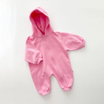 [At Noon Original Design] Baby Pigment Dyed Zip-Up Hoodie Jumpsuit (3m-3y)-Pink - AT NOON STORE
