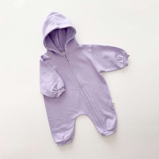 [At Noon Original Design] Baby Pigment Dyed Zip-Up Hoodie Jumpsuit (3m-3y)-Lilac - AT NOON STORE