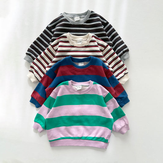 [At Noon Original Design] Kids Soft French Terry Cotton Stripe Sweatshirt (6m-7y) - 4 Colors